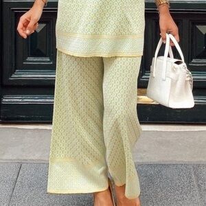 ZARA Geometric Pattern Wide Leg Knit Pants Women Size S Yellow Blue